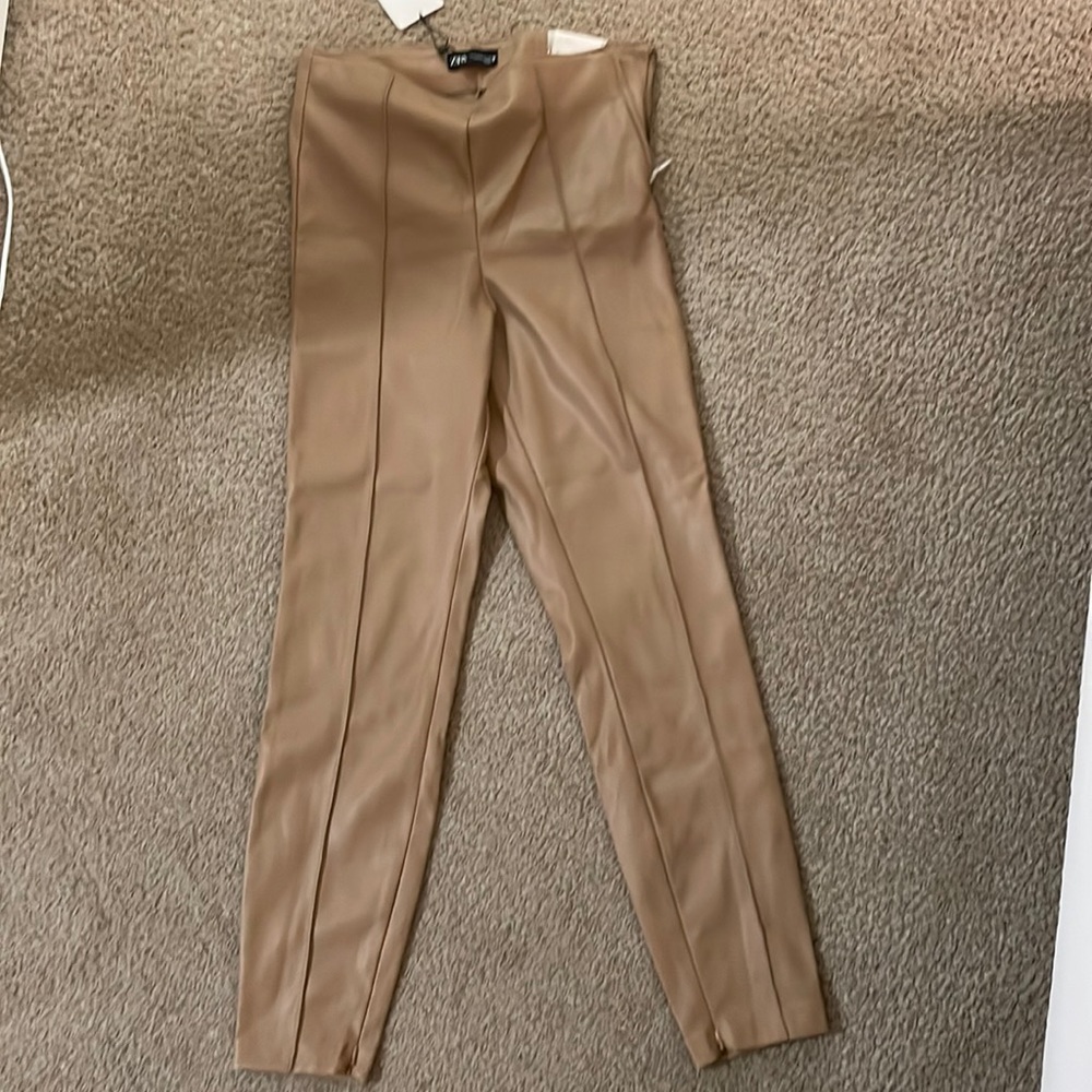 Zara Leather Leggings in Tan.